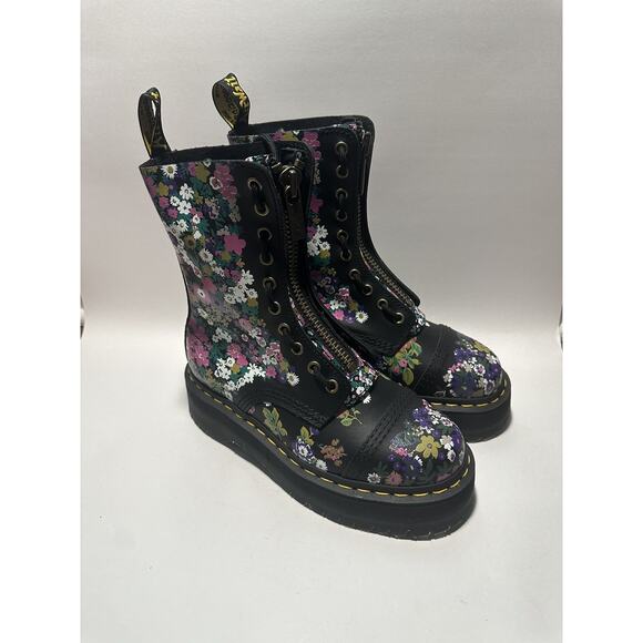 Dr Martens Sinclair Boots Hi Womens 7 Platform Chunky Zip Lace Up Floral New - Picture 1 of 6